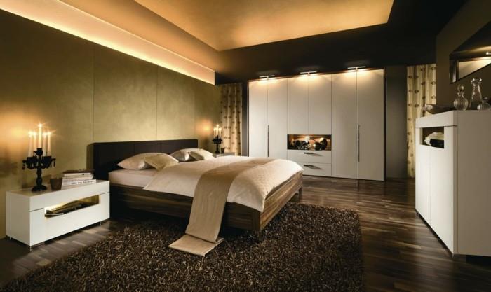 חדר שינה מודרני שטיח חום ריצוף יפה תאורה מודרנית