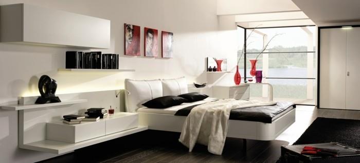 חדר שינה מודרני מבטא לבן אדום