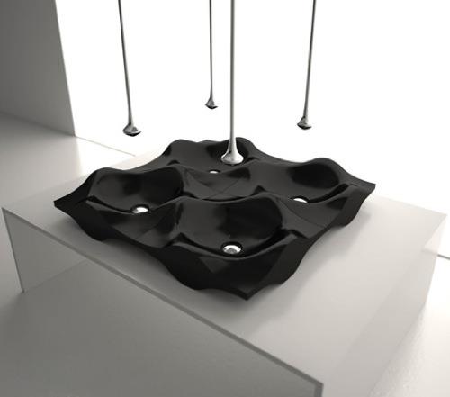 כיור מודרני בחדר הרחצה עיצוב מבריק שחור