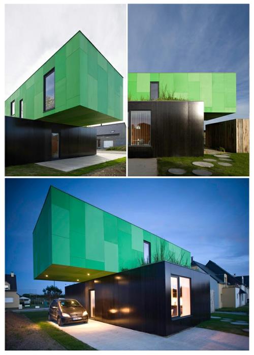 מודולרי בית חזית ירוק מודולרי עיצוב בית אוונגרד חדשני