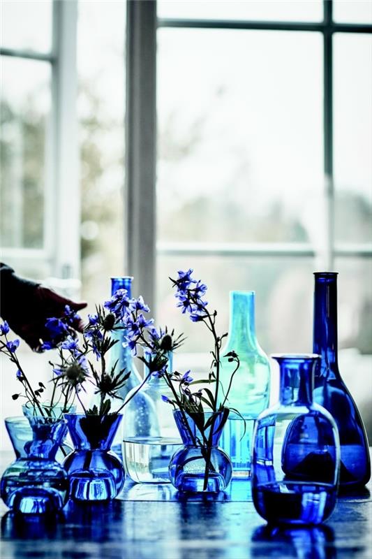 זכוכית מנופחת כלים כחולים אגרטלים בקבוקי איקאה stockholm אוסף 2017