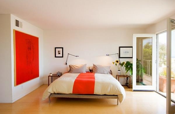חדר שינה עיצוב מינימליסטי בעיצוב בצבע כתום