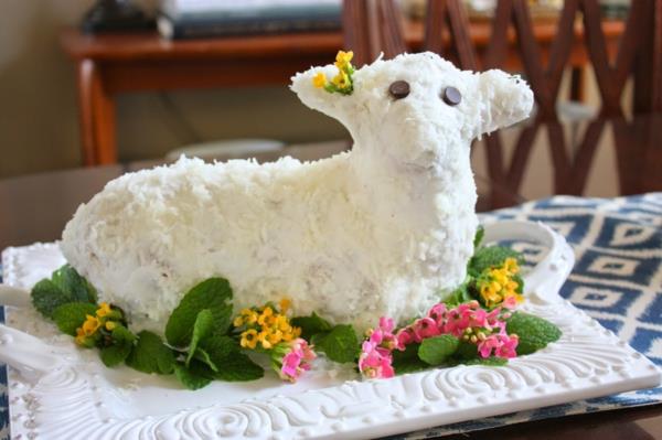 עוגת מתכון לכבש פסחא פרחים טריים לבנים