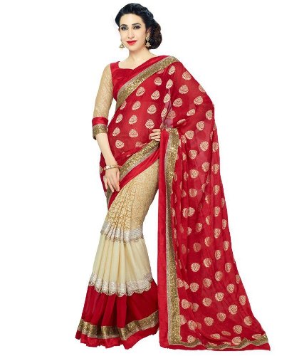 Ropa de fiesta Saris-Sari de ropa de fiesta con puntos rojos