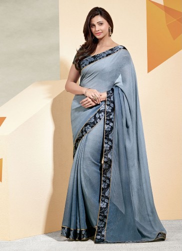 Ropa de fiesta Saris-Ropa de fiesta gris Sari de moda