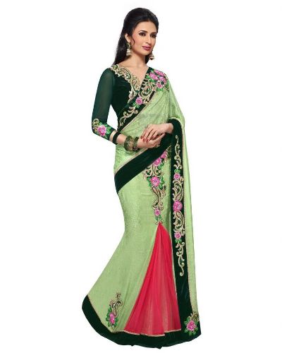 Party Wear Saris-Sari de diseñador verde claro
