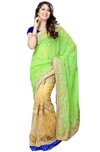 El atractivo sari verde intenso para fiestas