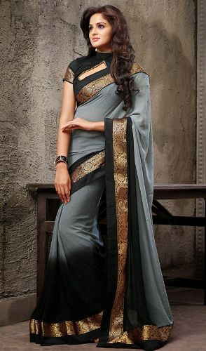 Party Wear Saris-Sari de diseñador en negro y gris