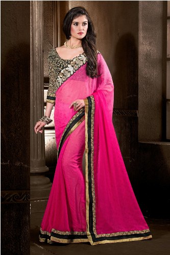 Party Wear Saris-Pink Party-Wear Sari para blusas de diseñador 27