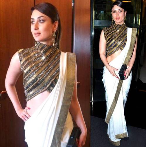 Blusa marrón de diseñador para los saris blancos