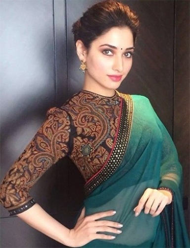Blusa de diseñador marrón para los saris sencillos