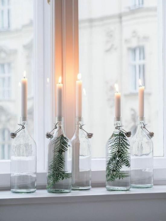 אוריסטי קישוט חג המולד אדן חלון נרות לבנים ירוק אשוח