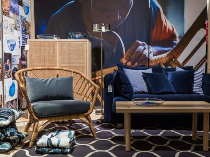 כיסא קש בד שטיח ספה מקטיפה כחולה איקאה קולקציית stockholm