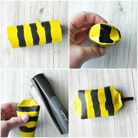 דבורים ממוחזרות מתעסקות עם גלילי נייר טואלט