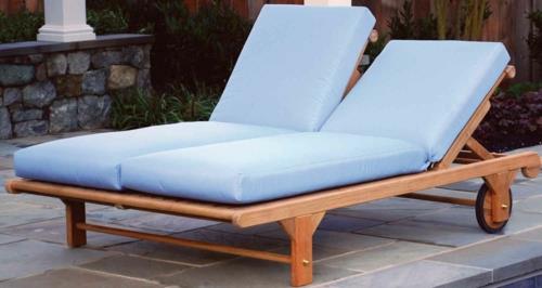 כסא מנוחה בכיסא הגינה עשוי עץ טיק מלא עם כיסוי כחול