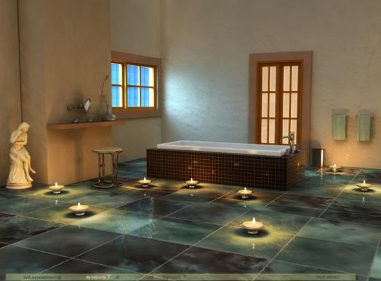 חדר אמבטיה רומנטי מעוטר באריחי זכוכית