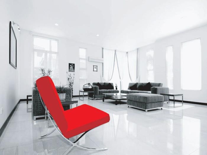 כורסא אדומה מבטא את הסלון