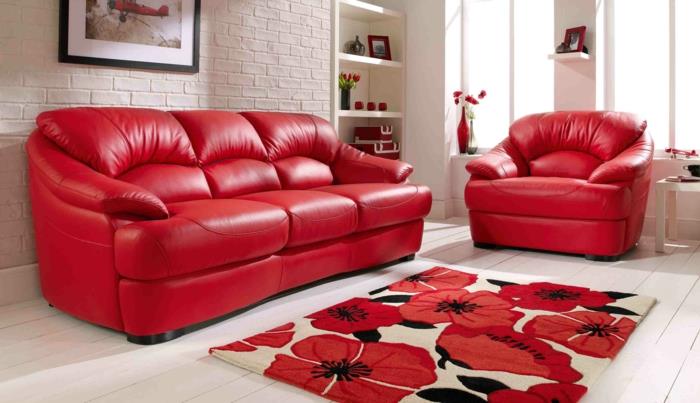 כורסה אדומה סלון ריהוט שטיח צבעוני ספה אדומה