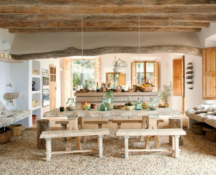 ריהוט כפרי מגורים טבעיים קורות עץ מטבח ספסלי פינת אוכל שולחן אוכל