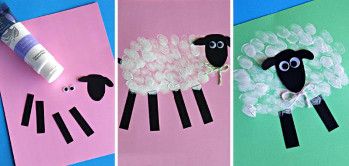 ציור כבשים עם פעוטות יוצר צבעי אצבע מנייר