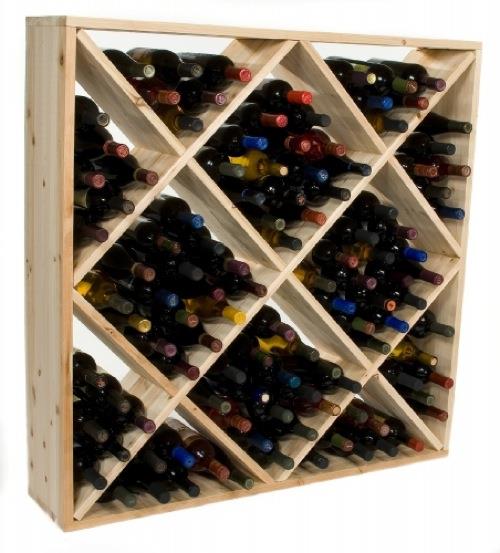 מדפי יין ודוכני יין מעוצבים מעץ, בצורת יהלום