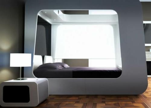 חדר שינה עיצוב מזרן מנורת מיטה מצעים כהים