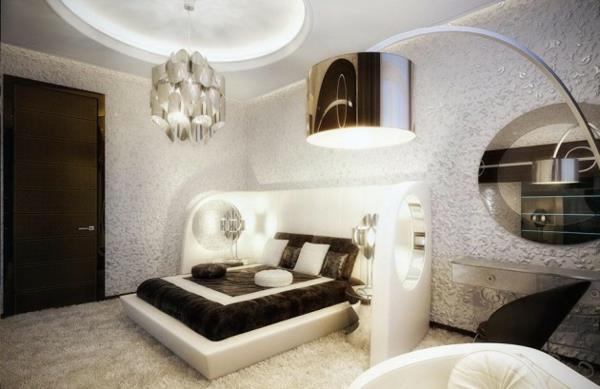 חדר שינה קבע מיטה זוגית מנורת קשת רצפת שטיח