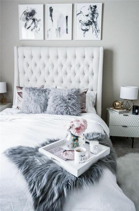 ריהוט חדר שינה עם אלמנטים אפורים לבנים
