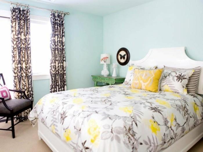 עיצוב חדר שינה עיצוב ירוק בהיר בצבעי קיר דפוס פרחוני gardien