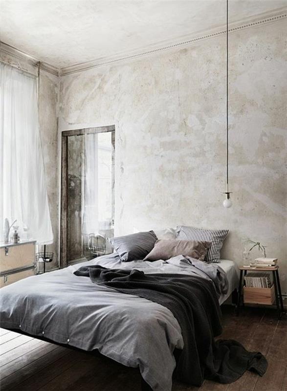 עיצוב חדר שינה מנורת תלייה לרצפת עץ עיצוב קיר יפה