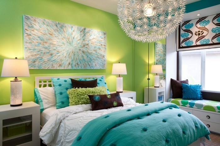 חדר שינה רעיונות עיצוב קיר קיר ירוק קיר מצעים יפים
