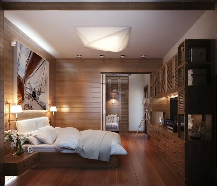 רעיונות לחדר שינה גוונים חמים תאורה מודרנית