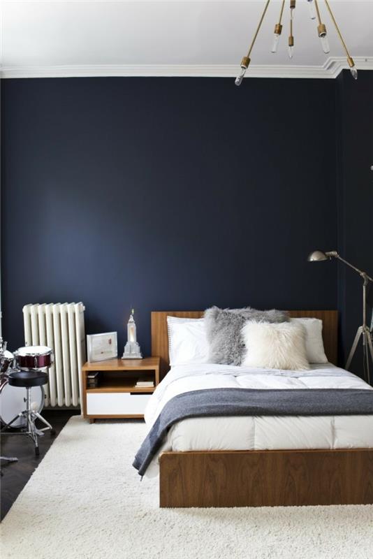 רעיונות לחדר שינה שטיח לבן קירות כחולים