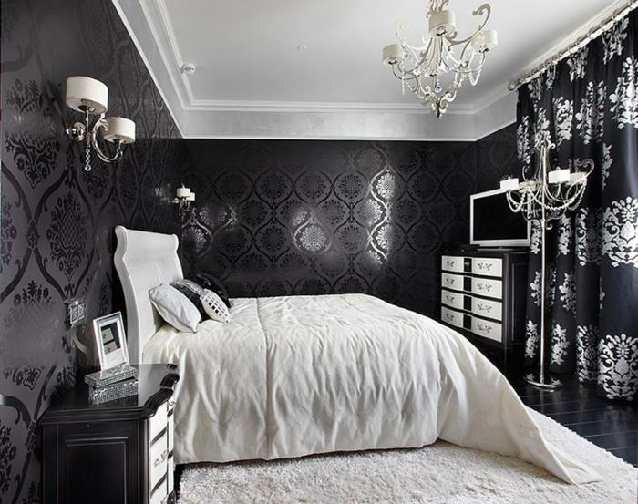 שטיח קיר שחור כהה בחדר שינה