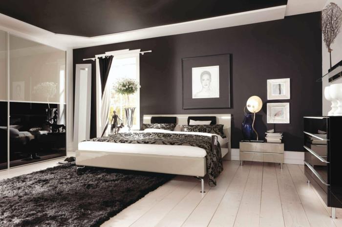 חדר שינה רצפת אור שחורה ארון מודרני ארון הזזה