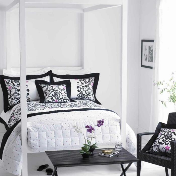 חדר שינה עיטור פרחים בשחור לבן
