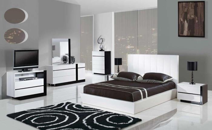 חדר שינה שחור לבן קירות בצבע אפור בהיר