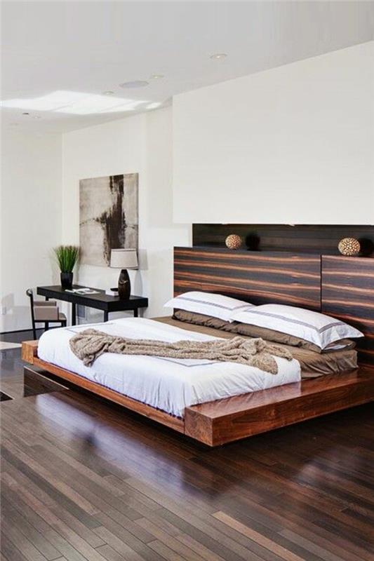 עיצוב חדר שינה מיטה מעץ מלא מיטה זוגית גרגר עץ
