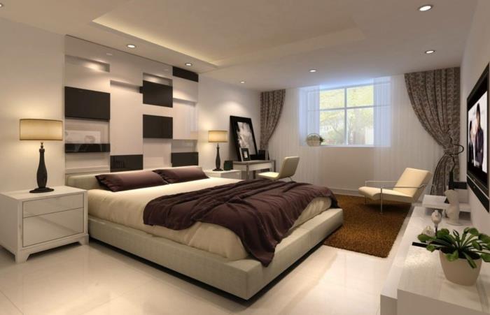 עיצוב חדר שינה עיצוב מודרני שטיח ערימה עמוקה אורות תקרה מובנים