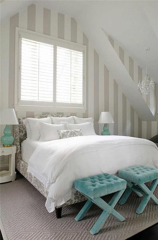 עיצוב חדר שינה קישוט קיר פסים רחבים מבטאים בצבע ירוק בצבע אפור לבן