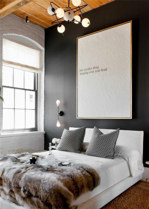 כיסוי מיטה פרווה בצבע קיר אפור בעיצוב חדר שינה