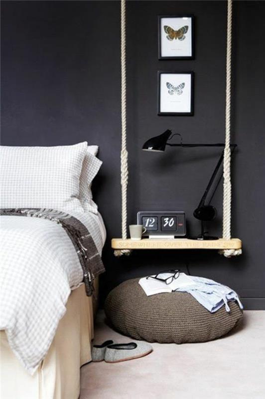 עיצוב חדר שינה תלוי כריות מושב קירות אנתרסיט