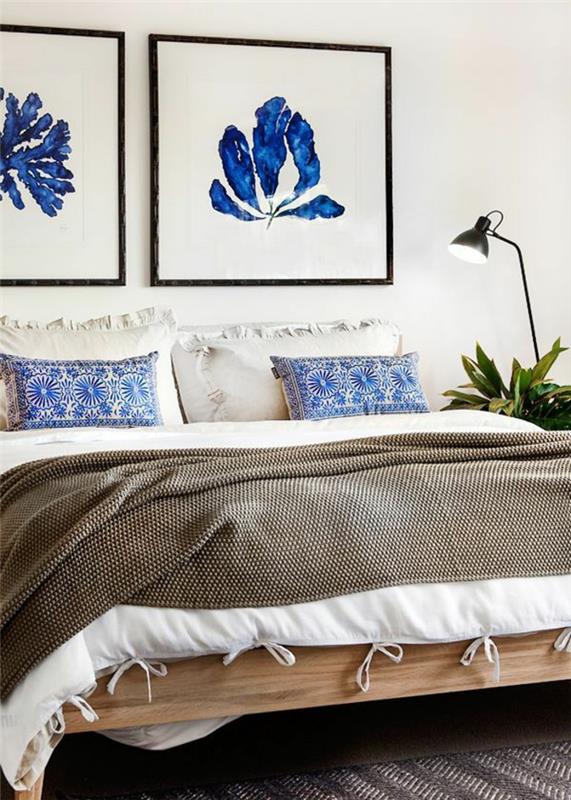 עיצוב חדר שינה מסגרת מיטה מעץ דפוס פרחים לזרוק כריות כיסוי מיטה בדוגמת דק