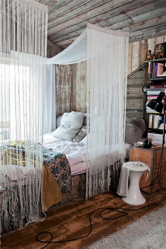 עיצוב חדר שינה קרשים מעץ חיפוי קיר חיפוי מיטת אפיריון