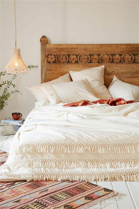 עיצוב חדר שינה עיצוב גילופים מעץ מיטה זוגית מיטה זוגית מצנפת לבנה