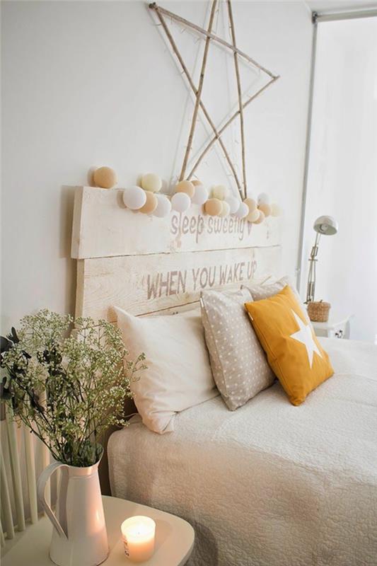 עיצוב חדר שינה מיטות קרשים מעץ לזרוק כריות כיסוי מיטה לבן
