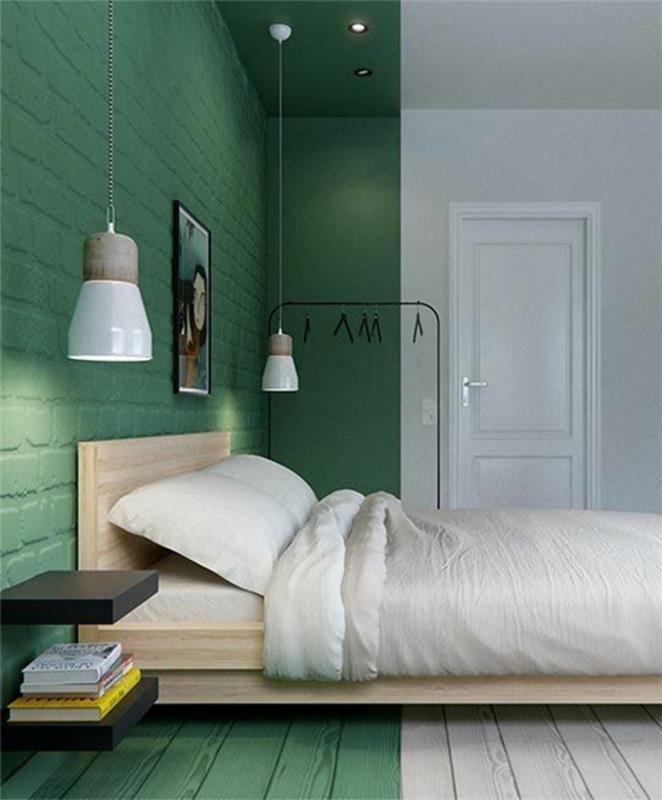מסגרת מיטת עץ מעוצבת בצבע ירוק לבן לבן פוריסטי