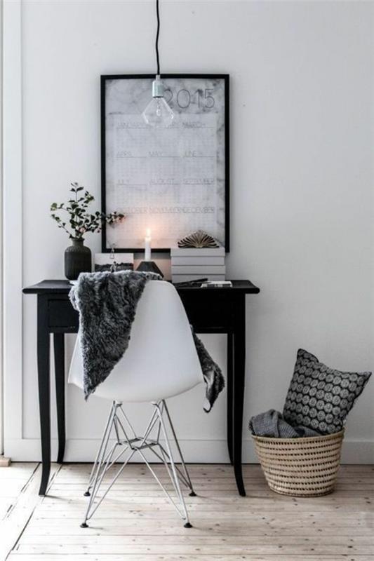 עיצוב שולחן שירותים מראה קיר שחור רצפת עץ