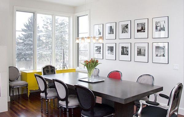 תמונות בשחור לבן מבטאים צהוב ואדום על הרהיטים