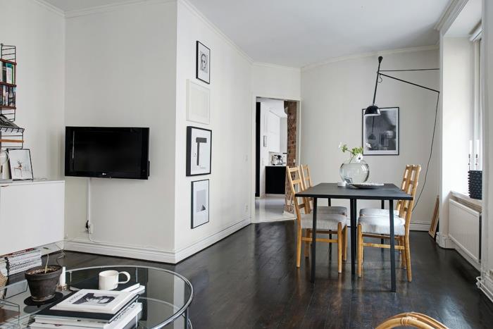 סקנדינבי חי דירה קטנה ריהוט כסאות שולחן אוכל מנורה שחורה